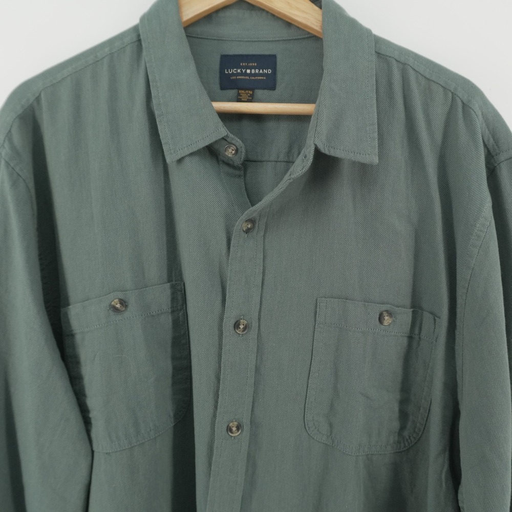 Lucky Brand Button Down Shirt Mens XXL Sage Green Cotton Twill Long Sleeve
